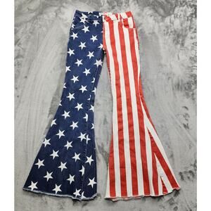 Ranch Dressn Jeans Womens 8 Red White Blue Stars Stripes Super Flare Leg Raw Hem